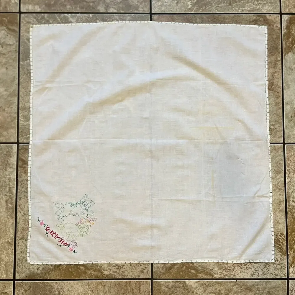 Vintage Embroidered Cat Day Towels Set Monday Wednesday Kitchen Linen 33x29.5